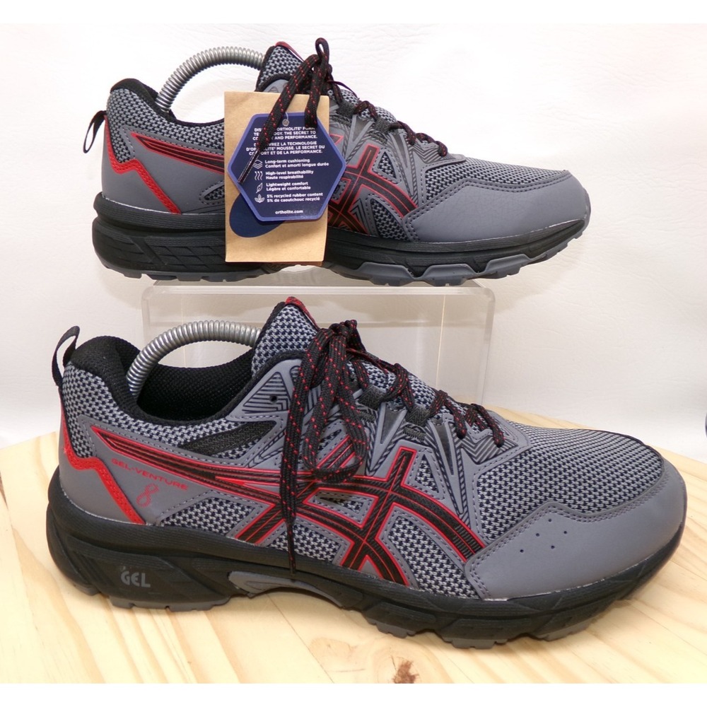 Asics Gel Venture 8 Trail Running Shoes Mens Gray Red Sz 9.5 Extra Wide Sneakers